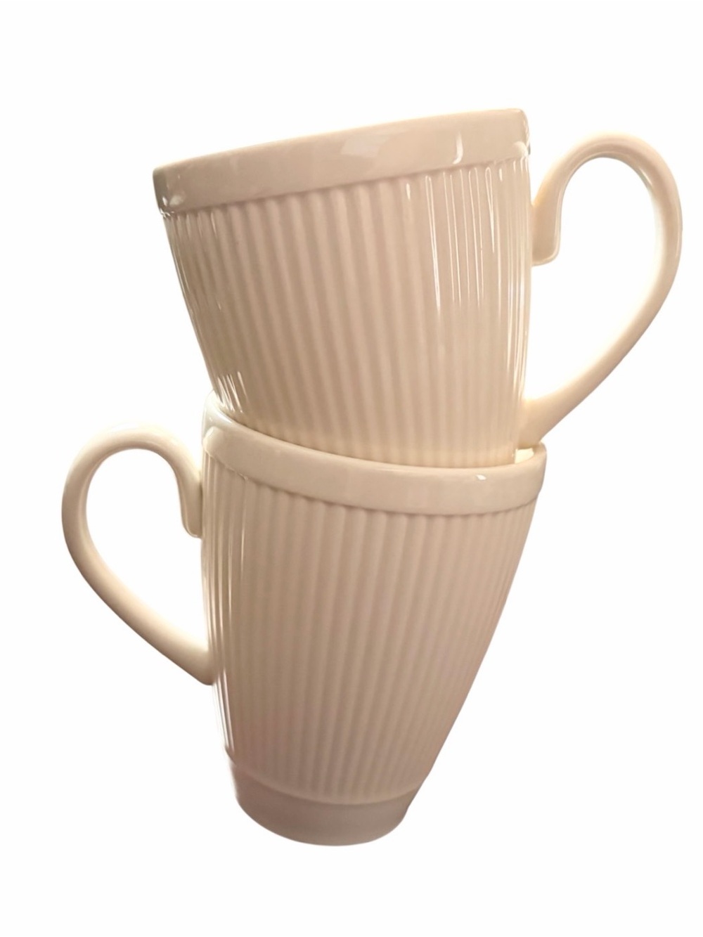 Wedgwood Windsor Ceramic Ribbed Cream Glazed Ceramic Coffee Mug Pair